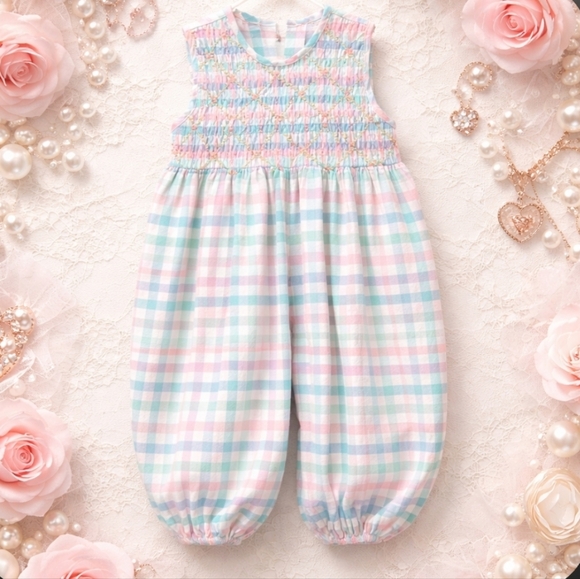 Royal Child Other - Royal Child Smocked Embroidered Sleeveless Romper Pants Sz 18m-24m